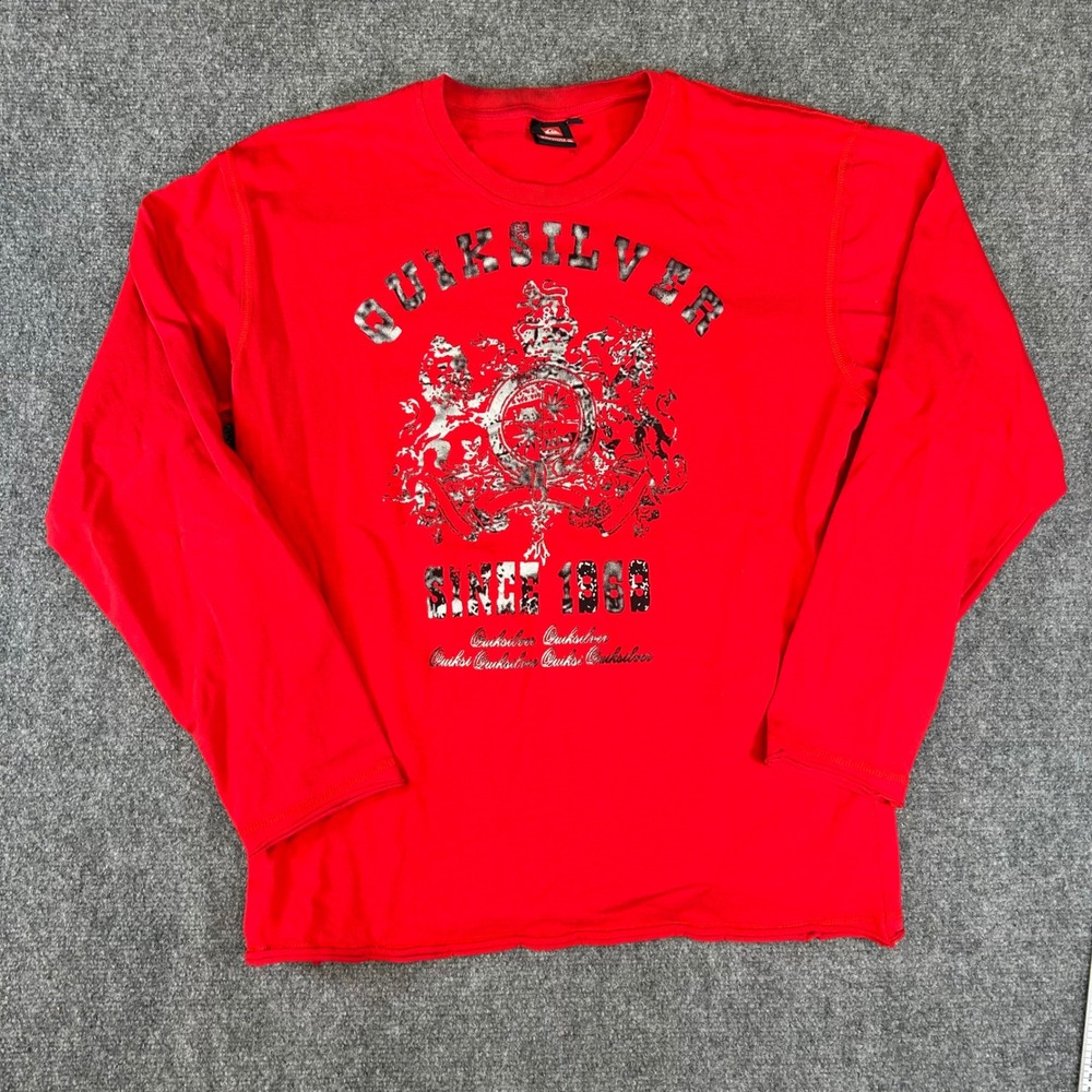 Quiksilver Red Long Sleeve Graphic Crest Tee Shirt L Since 1969 Surf Skate
